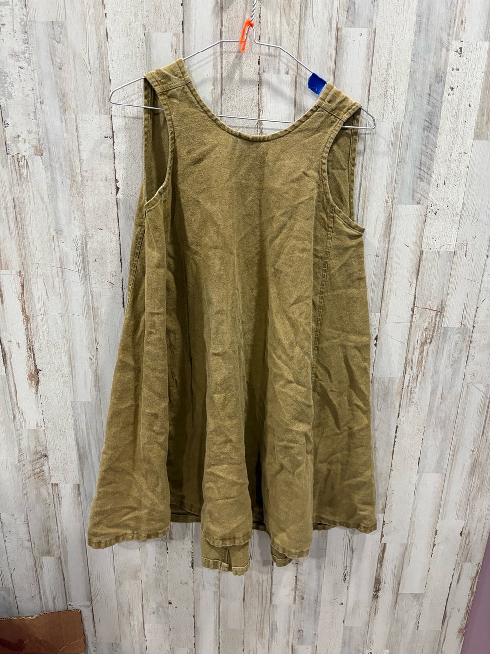 Elizabeth Suzann Harlow Linen Swing Dress Olive Green XXS Flawed Lagenlook